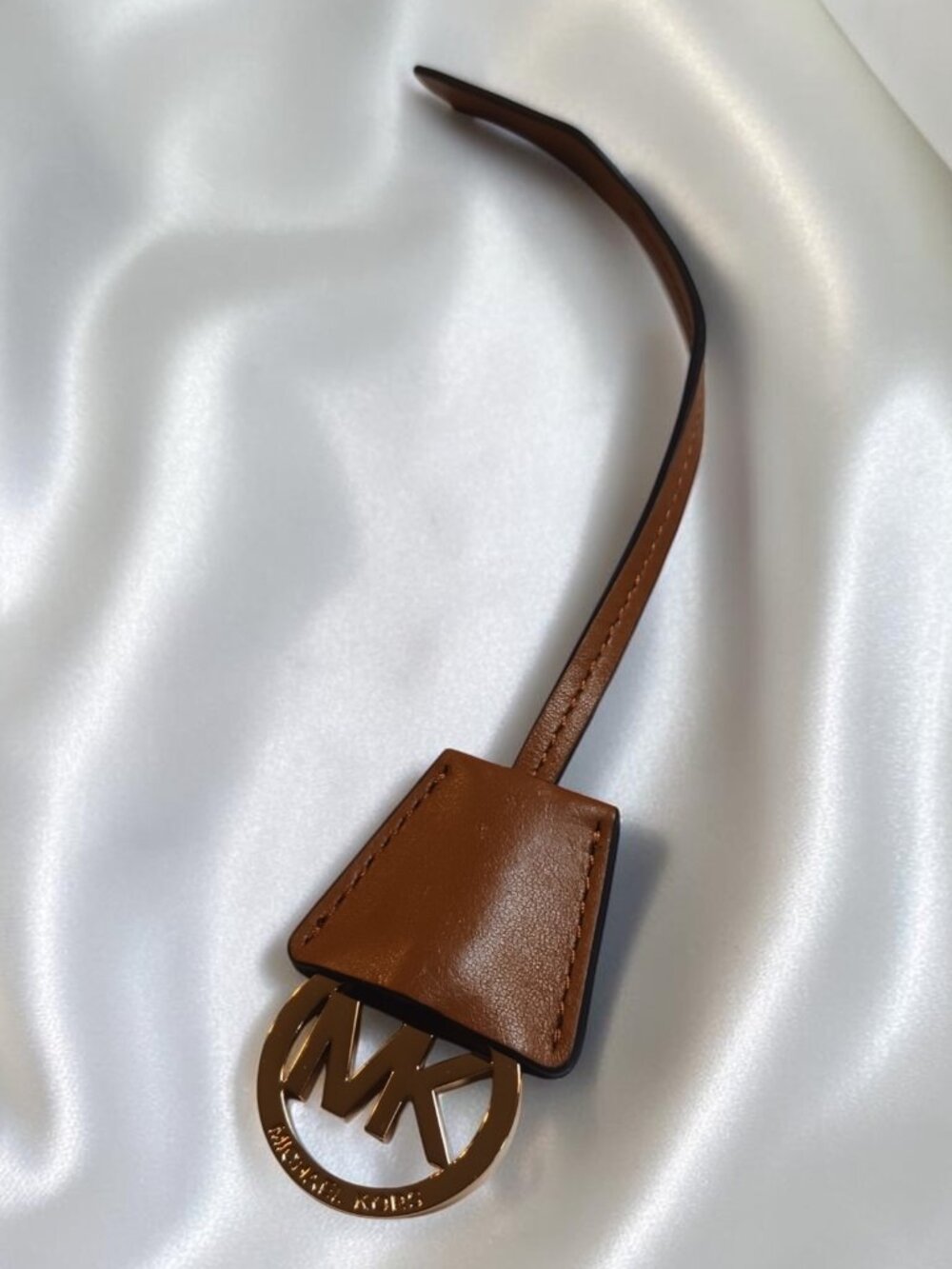 Michael Kors Smooth Brown Leather & Gold-Tone Logo Medallion Bag Charm